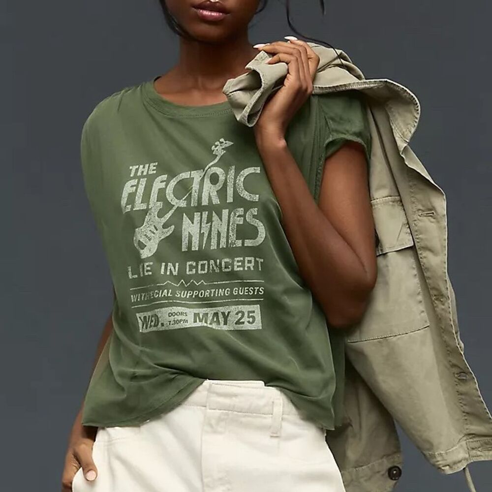 Anthropologie Olive Green Graphic Tee
